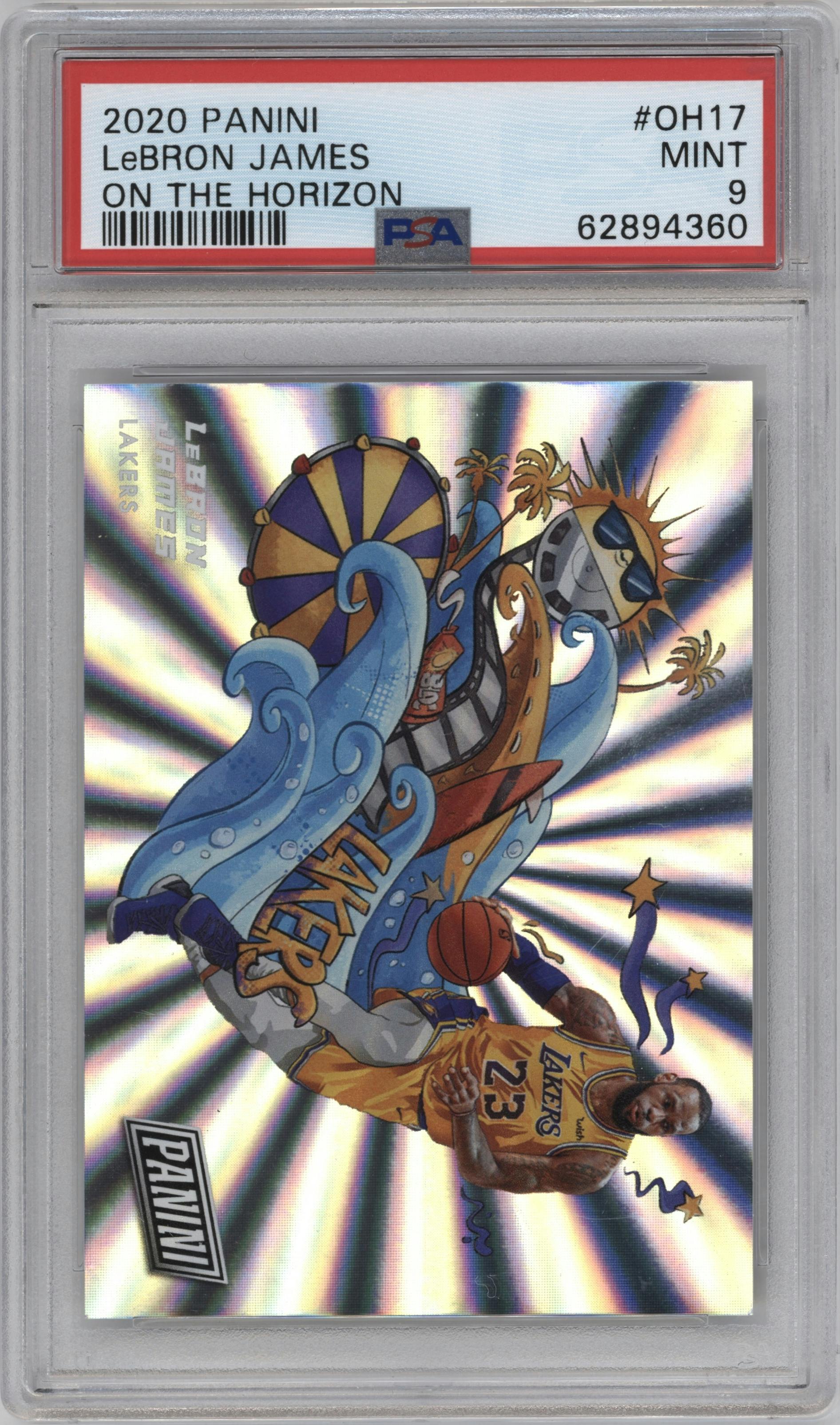 LeBron James from the 2020 Panini On the Horizon Multi-Sport Panini Rewards set graded by PSA and given an overall grade of 9.
