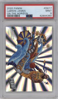 LeBron James from the 2020 Panini On the Horizon Multi-Sport Panini Rewards set graded by PSA and given an overall grade of 9.