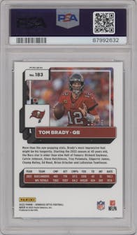 Tom Brady from the 2022 Panini Donruss Optic set featuring a  Pink Velocity parallel graded by PSA and given an overall grade of 10.