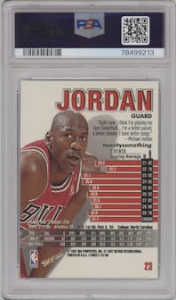 Michael Jordan from the 1997-98 Skybox Z-Force set graded by PSA and given an overall grade of 10.