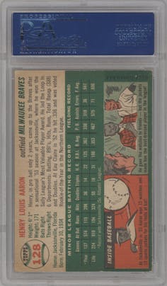 Henry Aaron from the 1954 Topps set graded by PSA and given an overall grade of 5.