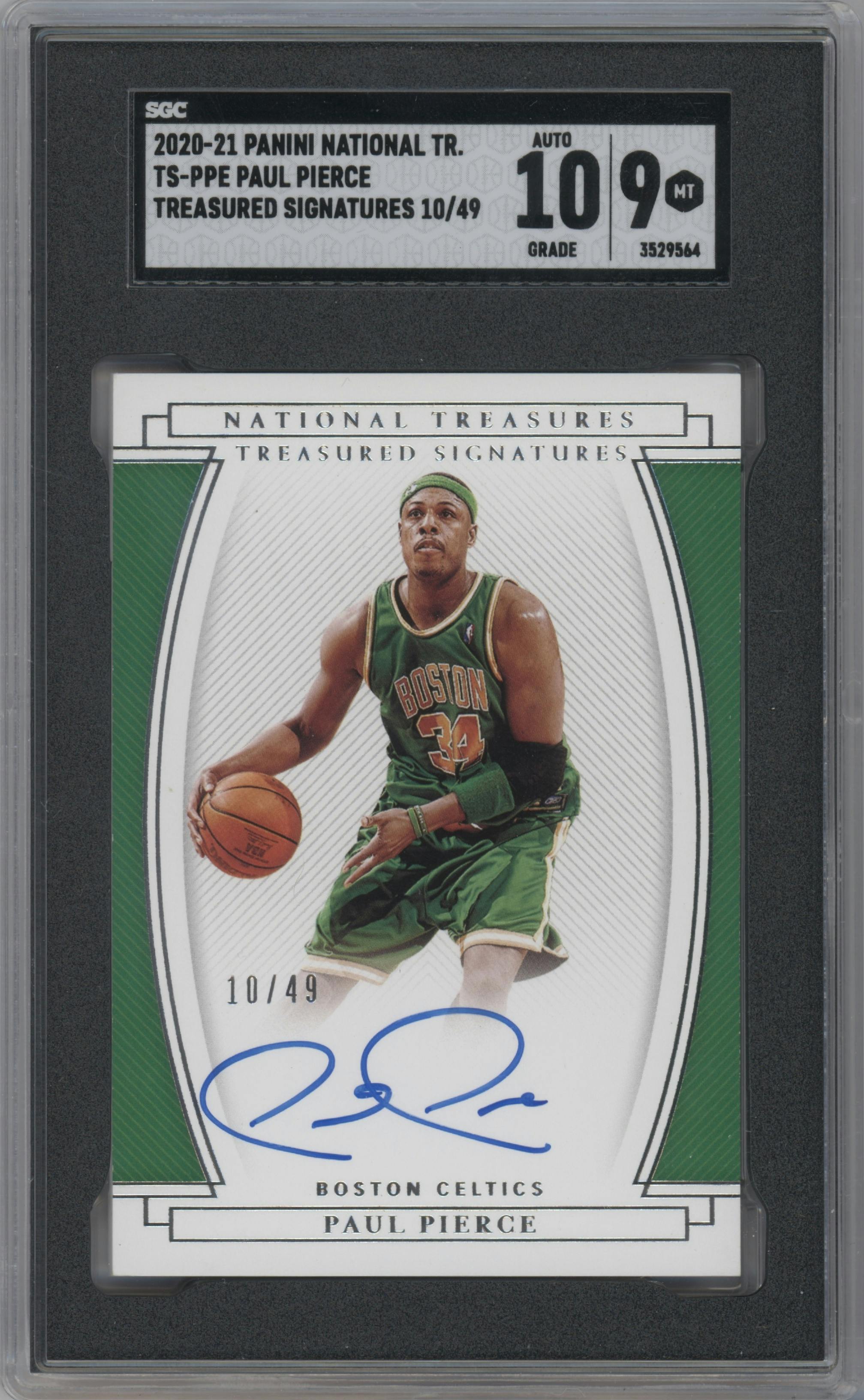 Paul Pierce from the 2020-21 Panini National Treasures set graded by SGC and given an overall grade of 9.
