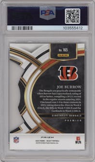 Joe Burrow from the 2023 Panini Select set featuring a Die-Cut Zebra parallel graded by PSA and given an overall grade of 10.