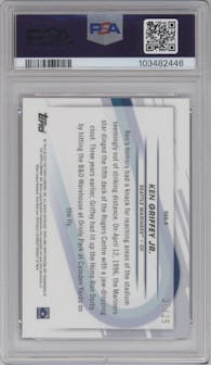 Ken Griffey Jr. from the 2023 Topps Pristine set featuring a Orange Refractor parallel graded by PSA and given an overall grade of 10.