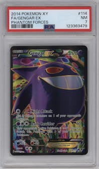 Gengar EX from the 2014 Pokemon XY set graded by PSA and given an overall grade of 7.
