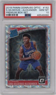 Shai Gilgeous-Alexander from the 2018-19 Panini Donruss Optic set featuring a Premium Box Set parallel graded by PSA and given an overall grade of 10.