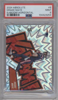 Drake Maye from the 2024 Panini Absolute set graded by PSA and given an overall grade of 9.