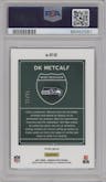 DK Metcalf from the 2021 Panini Donruss Optic set featuring a Black Pandora parallel graded by PSA and given an overall grade of 9.