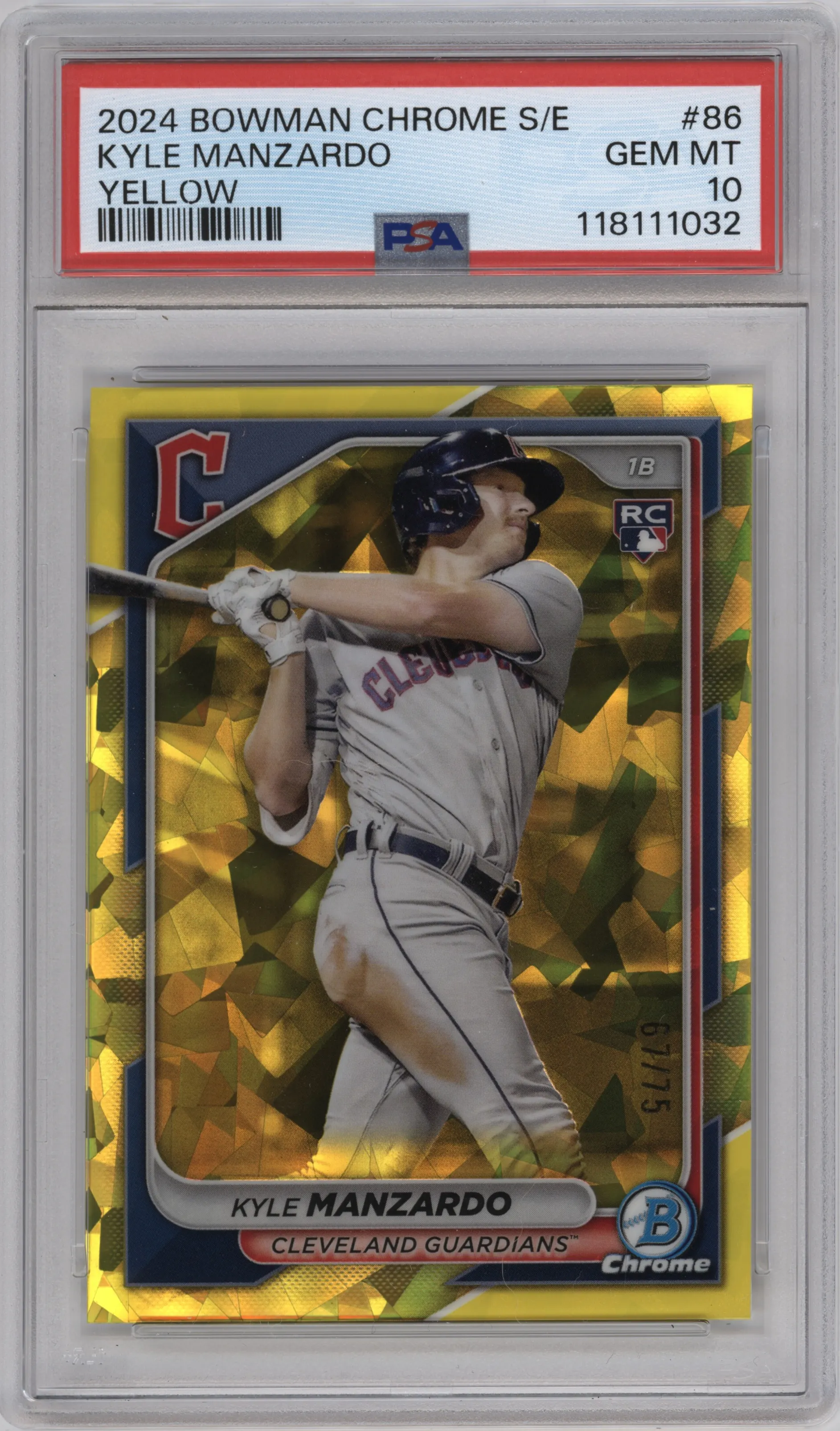 2024 Bowman Chrome Sapphire Kyle Manzardo Yellow #86 PSA 10