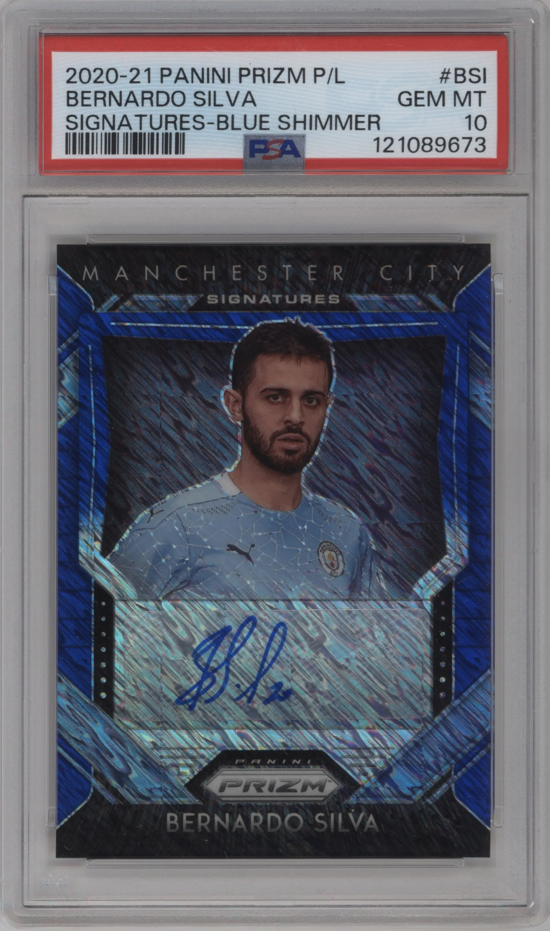 2020 Panini Prizm Premier League Sig. Bernardo Silva Blue Shimmer Prizm #S-BSI PSA 10