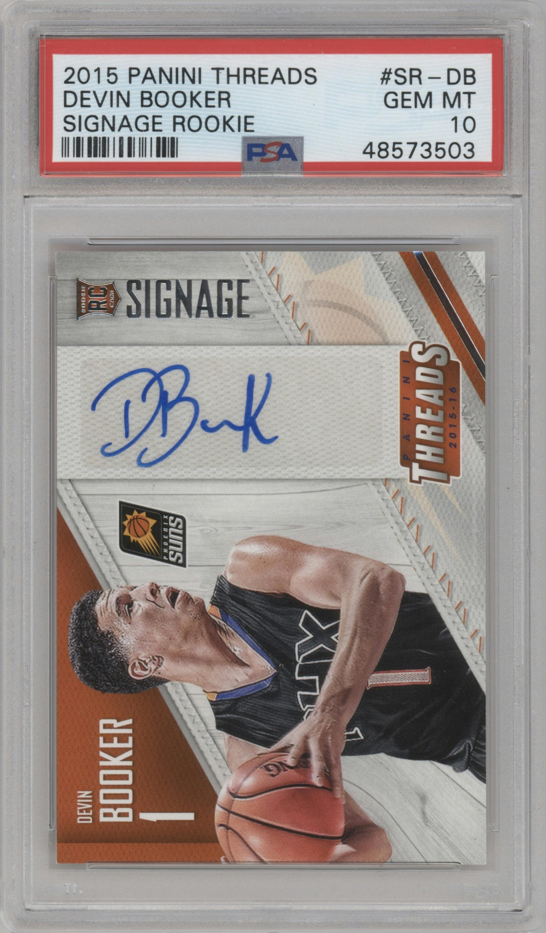 Devin Booker from the 2015-16 Panini Threads set graded by PSA and given an overall grade of 10.