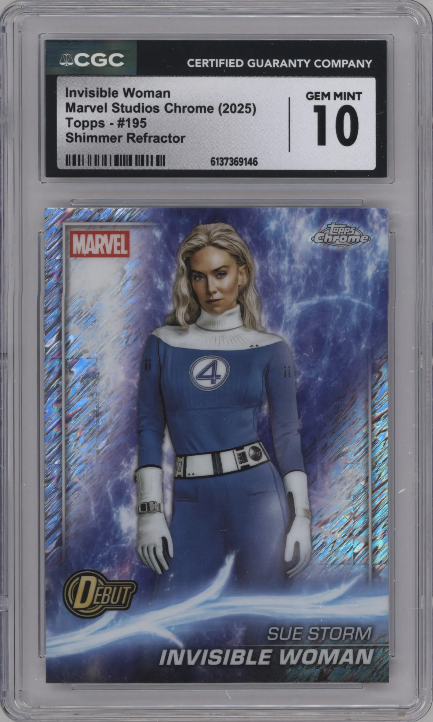 2025 Topps Chrome Marvel Studios Invisible Woman Shimmer Refractor #195 CGC 10