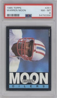 Warren Moon from the 1985 Topps set graded by PSA and given an overall grade of 8.