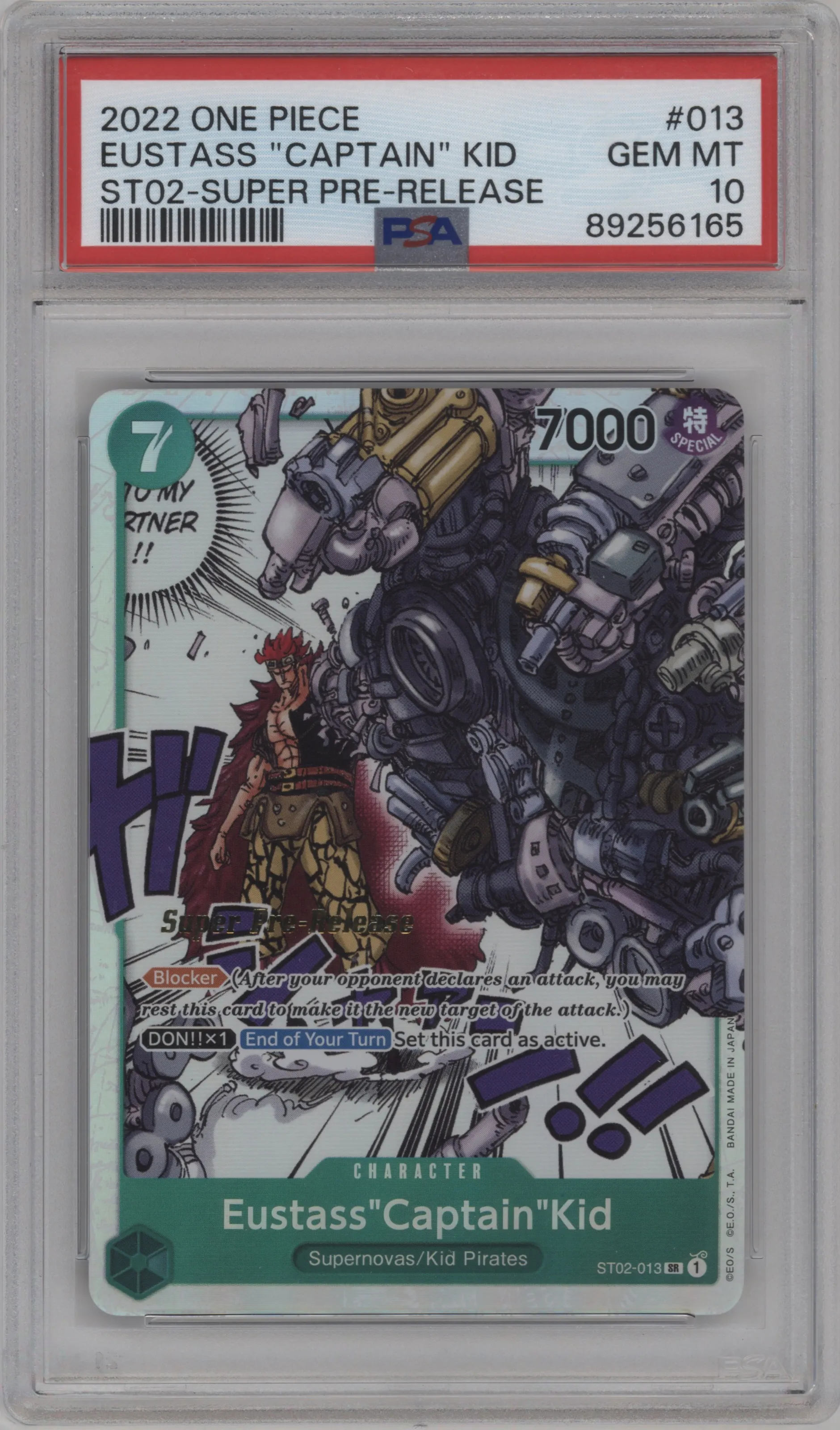 2022 One Piece Worst Generation Eustass"Captain"Kid Super Pre-Release SR #ST02-013 SR PSA 10