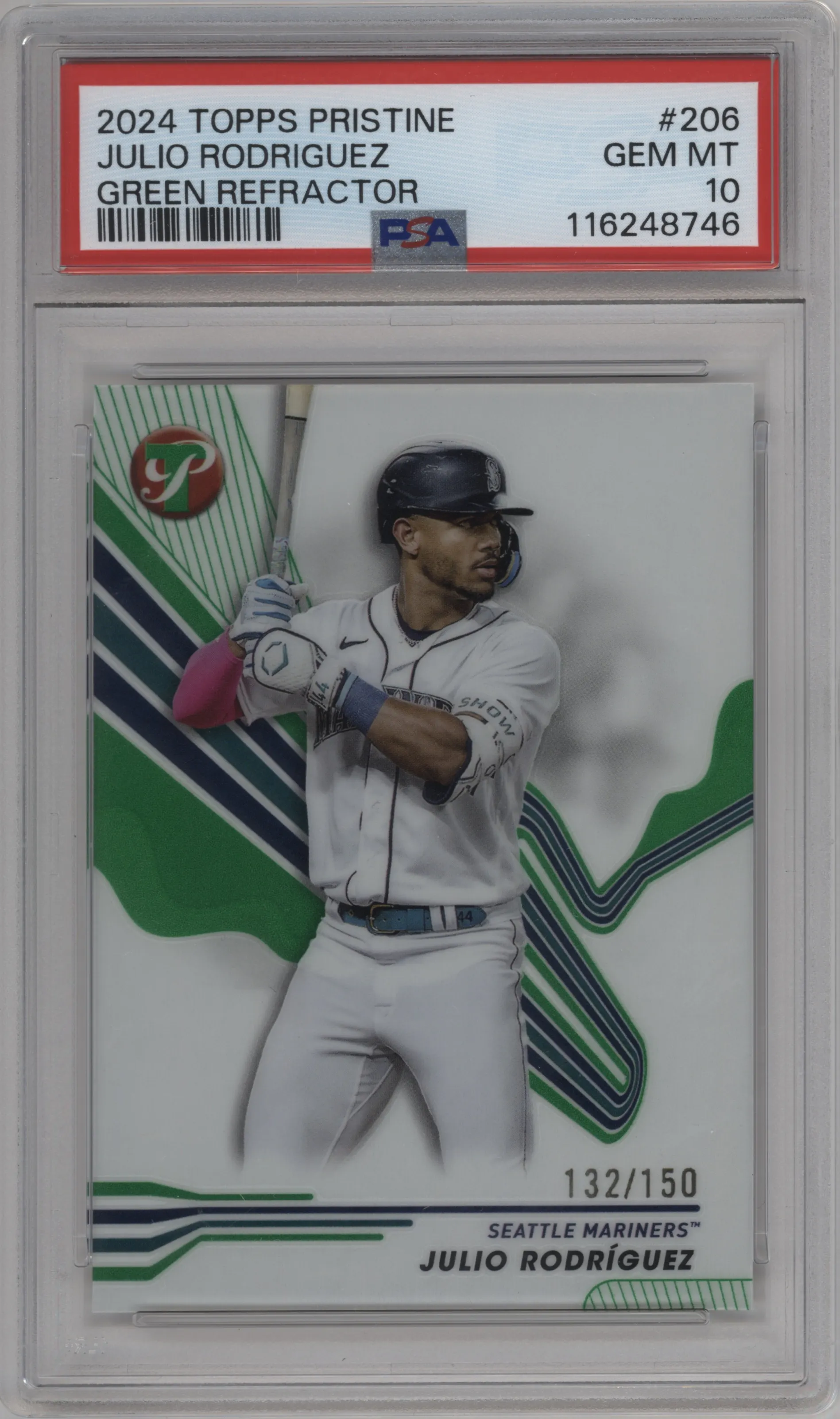 2024 Topps Pristine Julio Rodriguez Green Refractor #206 PSA 10