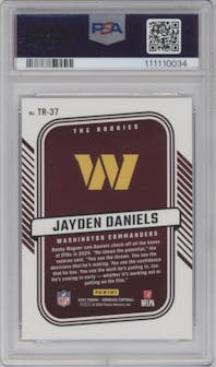 Jayden Daniels from the 2024 Donruss set graded by PSA and given an overall grade of 10.