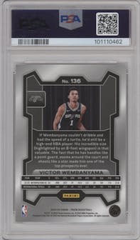Victor Wembanyama from the 2023-24 Panini Prizm set graded by PSA and given an overall grade of 10.