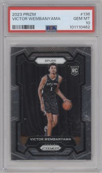 Victor Wembanyama from the 2023-24 Panini Prizm set graded by PSA and given an overall grade of 10.
