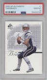 Tom Brady from the 2002 Upper Deck SP Authentic  set graded by PSA and given an overall grade of 10.