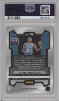 Brandon Miller from the 2023-24 Panini Prizm set featuring a Silver Prizm  parallel graded by PSA and given an overall grade of 10.