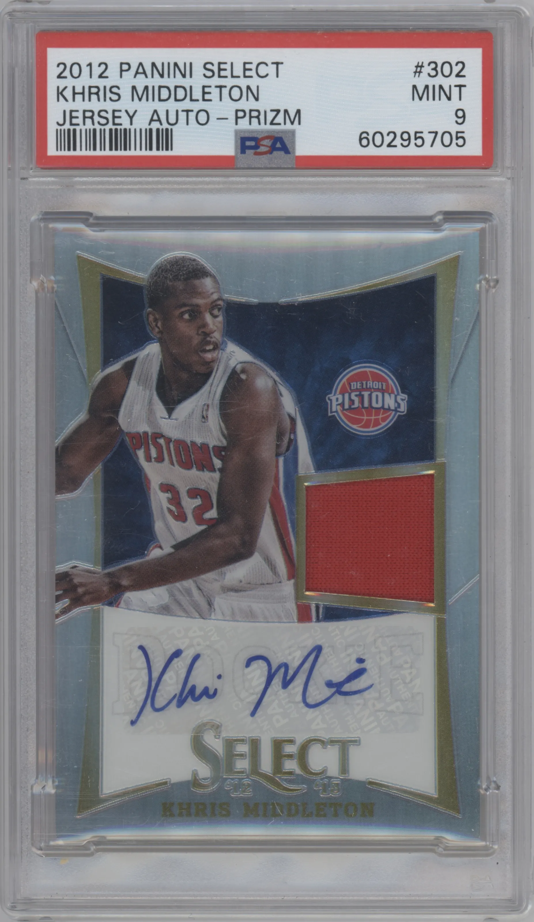 2012 Panini Select Rke.Jrsy.Auto Prizm Khris Middleton #302 PSA 9