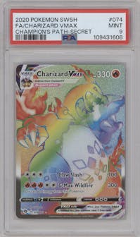 Charizard VMAX from the 2020 Pokemon SWSH set graded by PSA and given an overall grade of 9.