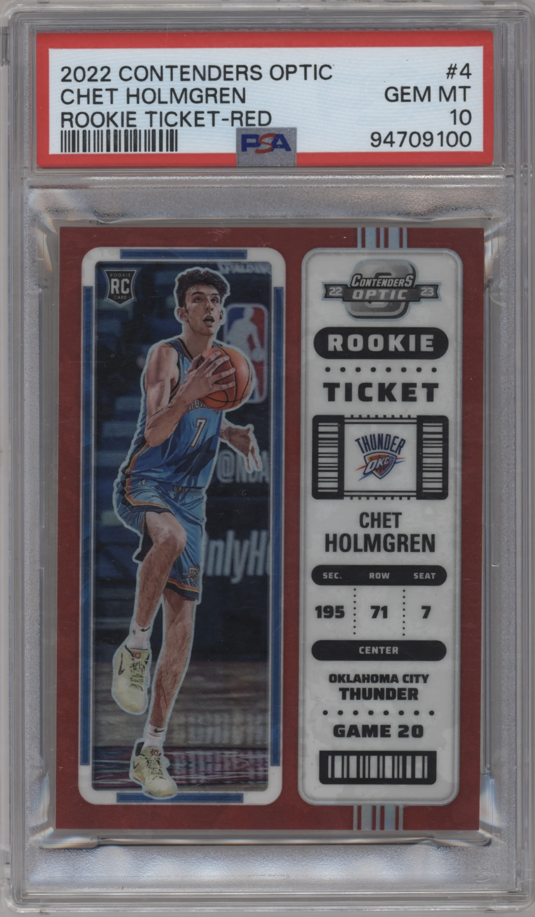 2022 Panini Contenders Optic Rke.Tkt. Chet Holmgren Red PSA 10
