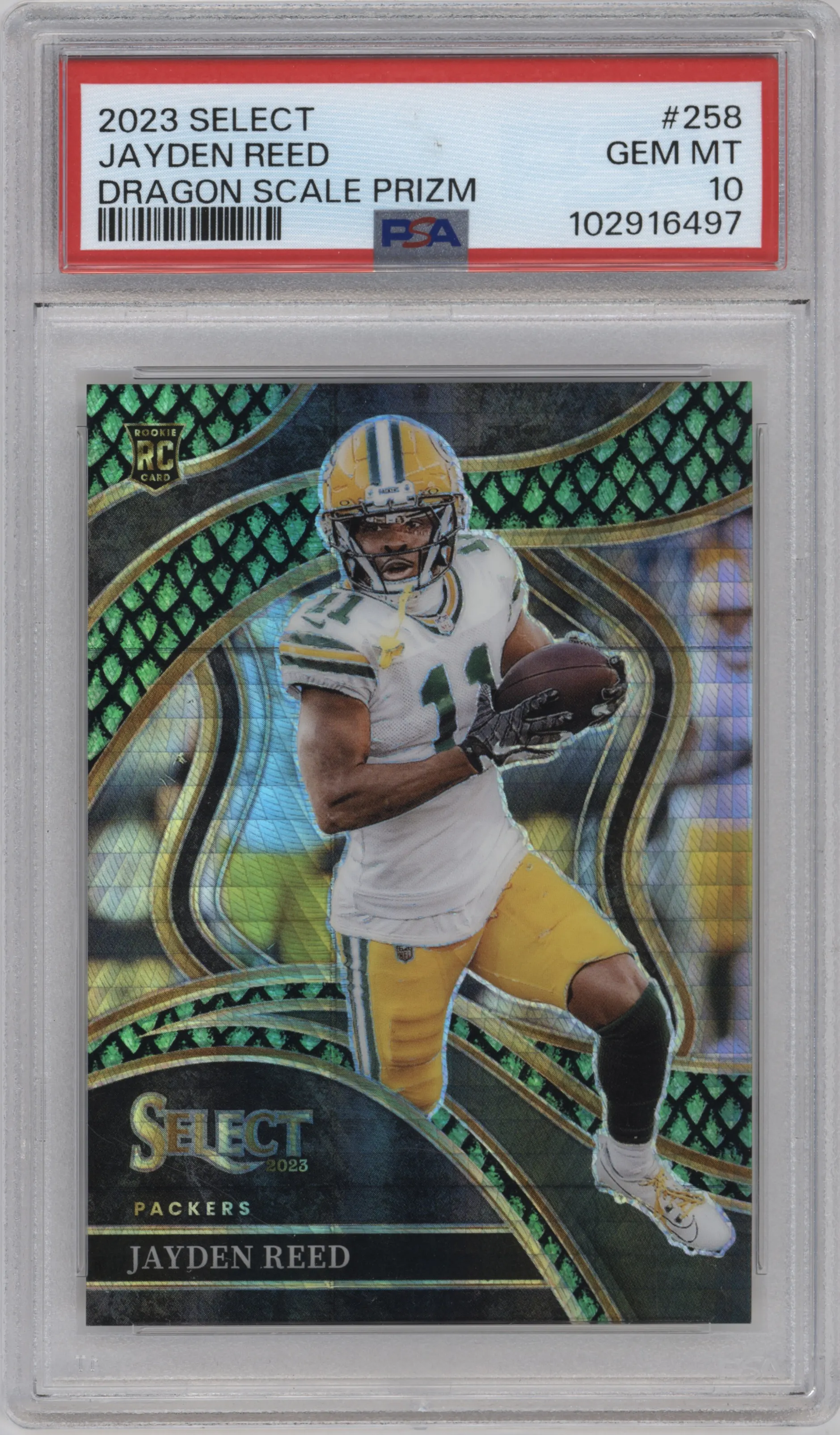 2023 Panini Select Club Lvl. Jayden Reed Dragon Scale #258 PSA 10