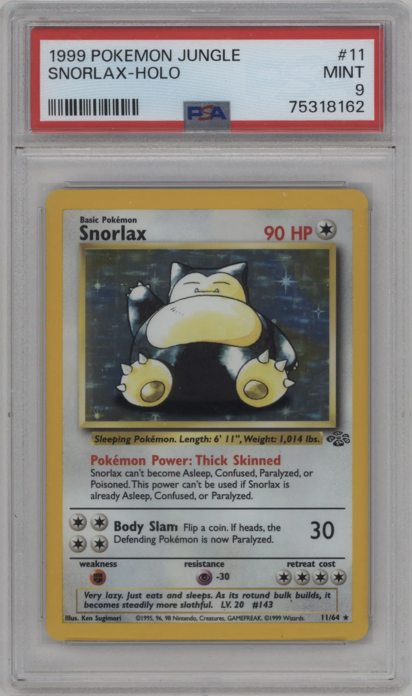 1999 Pokemon Jungle Snorlax #11 PSA 9