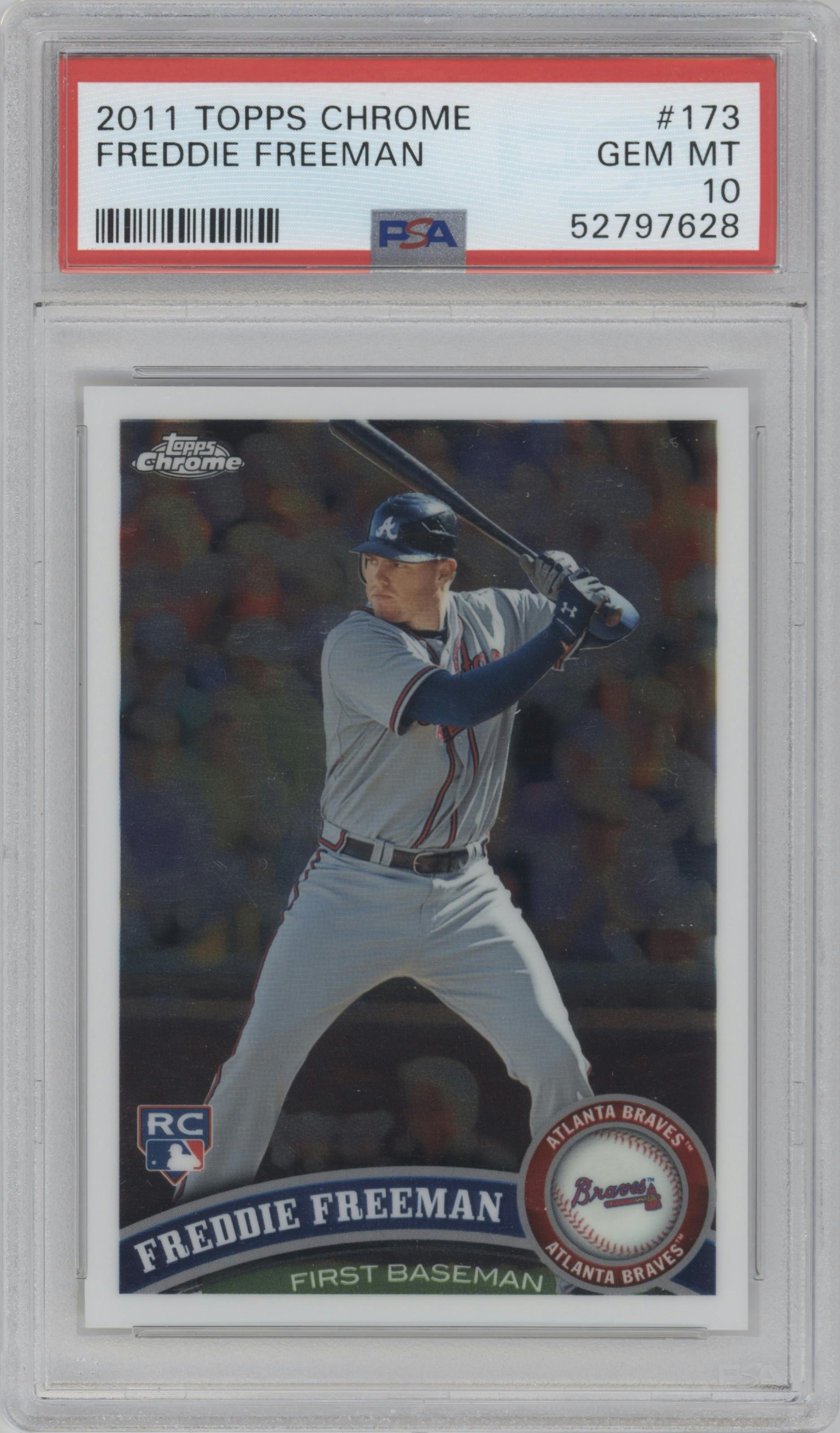 Freddie Freeman from the 2011 Topps Chrome set graded by PSA and given an overall grade of 10.