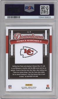 Patrick Mahomes II from the 2025 Panini Donruss set graded by PSA and given an overall grade of 10.
