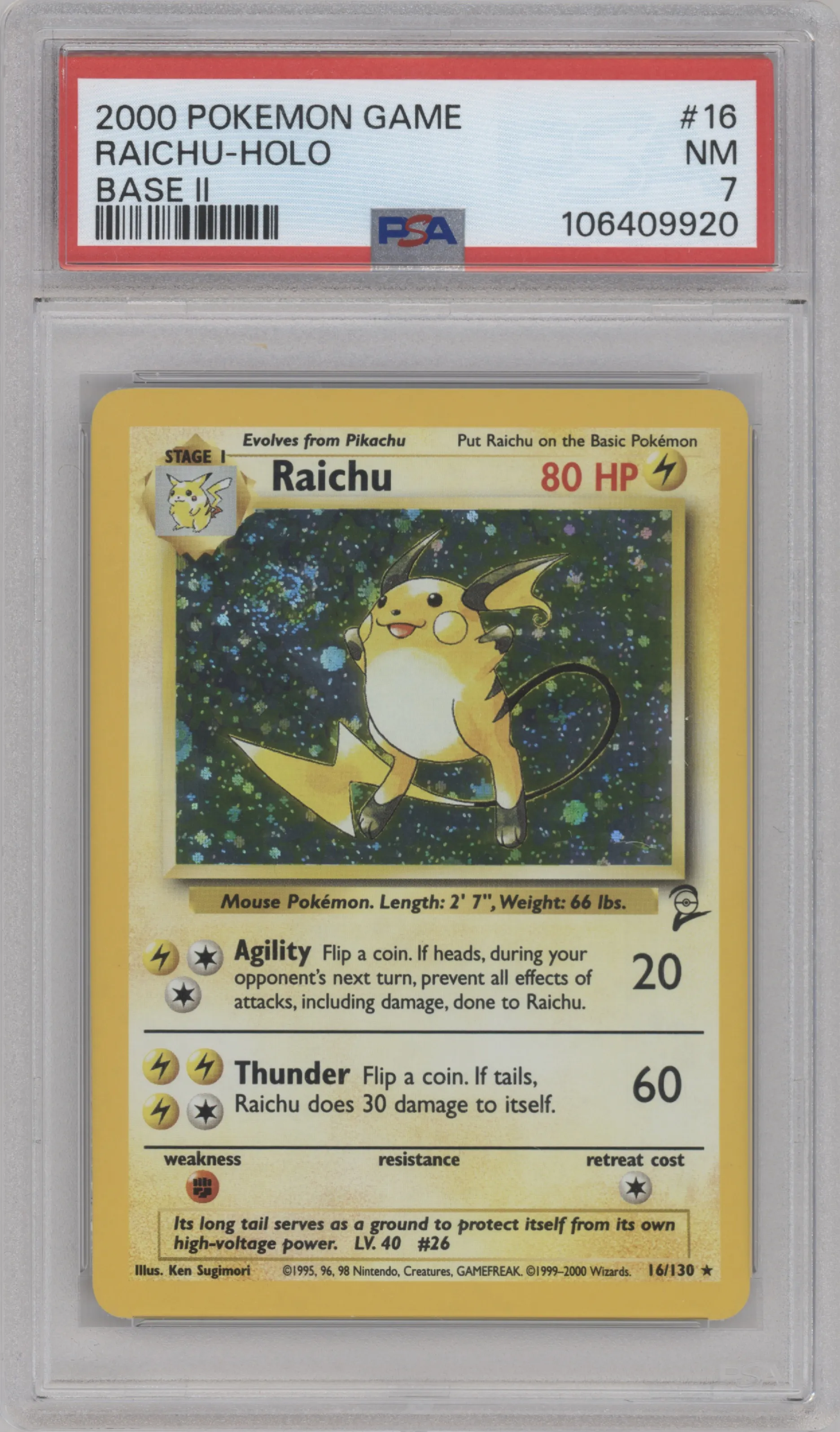 2000 Pokemon Base Set 2 Raichu PSA 7