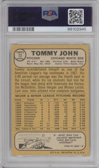 Tommy John from the 1968 Topps set graded by PSA and given an overall grade of 5.