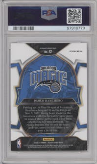 Paolo Banchero from the 2022-23 Panini Select set featuring a Silver Prizm parallel graded by PSA and given an overall grade of 10.