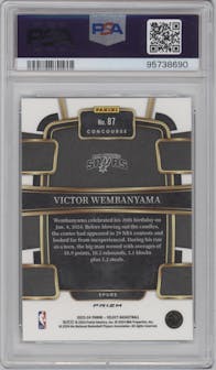 Victor Wembanyama from the 2023-24 Panini Select  set featuring a Green Ice parallel graded by PSA and given an overall grade of 10.