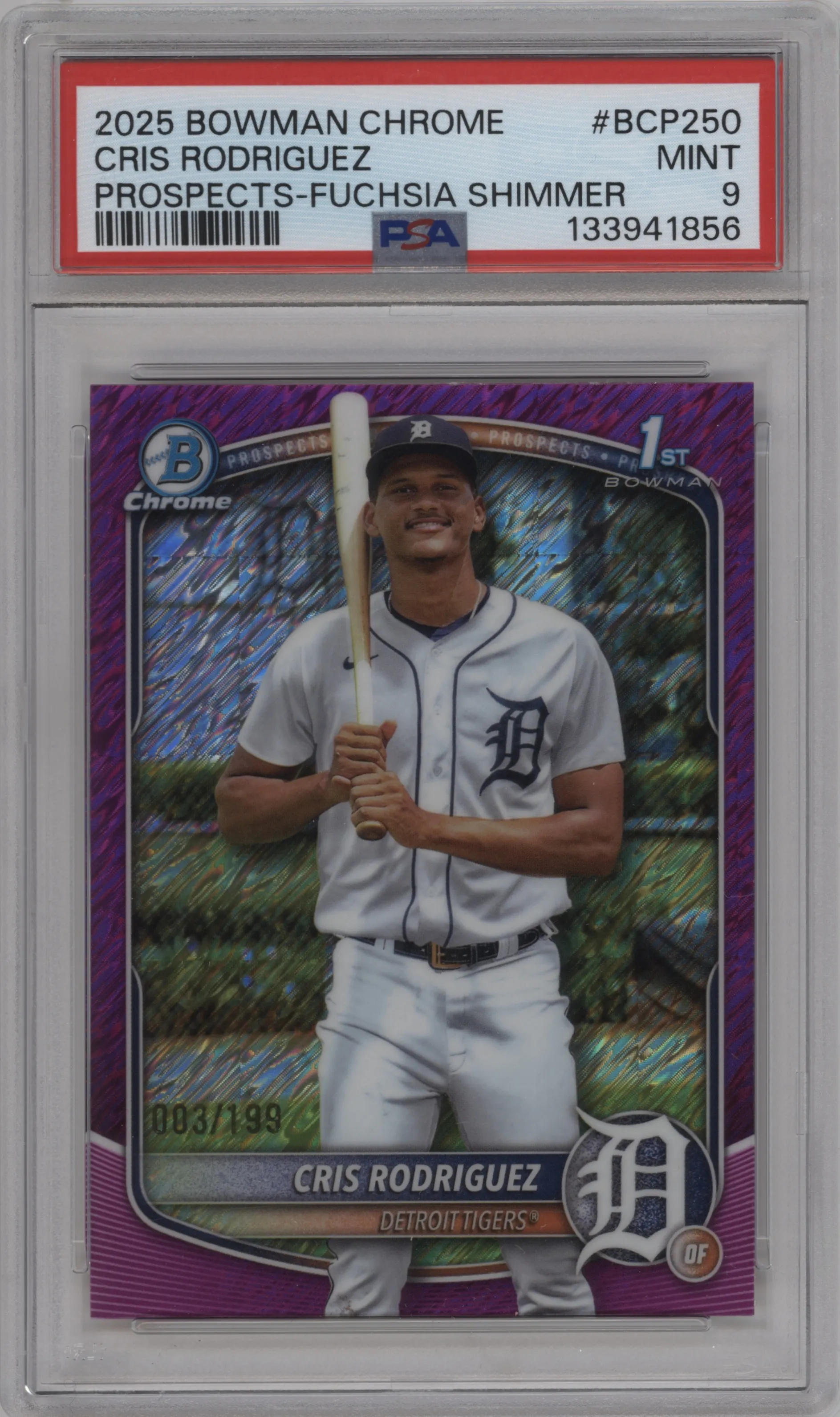 2025 Bowman Chrome Chr.Pros. Cris Rodriguez Fuchsia Shimmer Refractor PSA 9