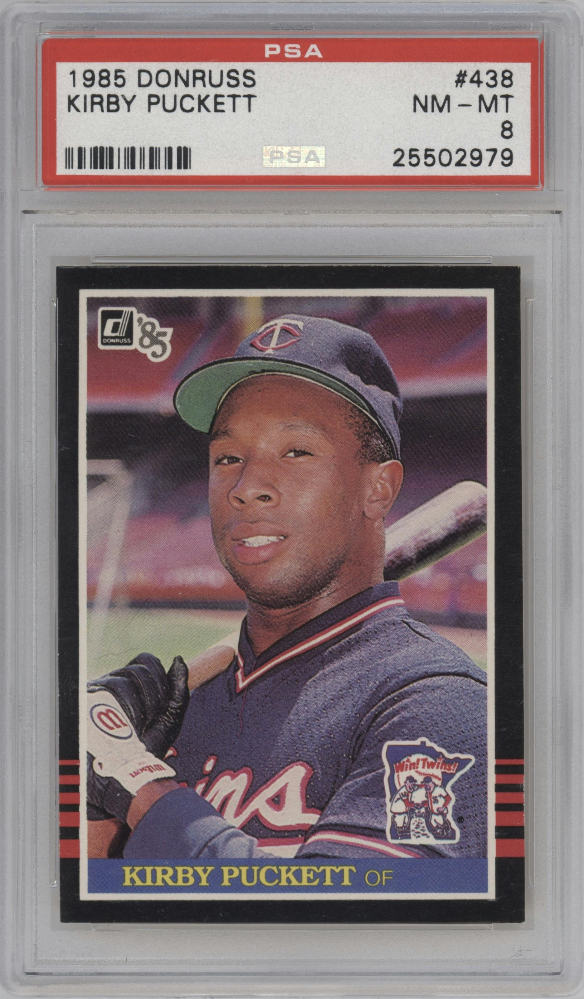 Kirby Puckett from the 1985 Donruss set graded by PSA and given an overall grade of 8.
