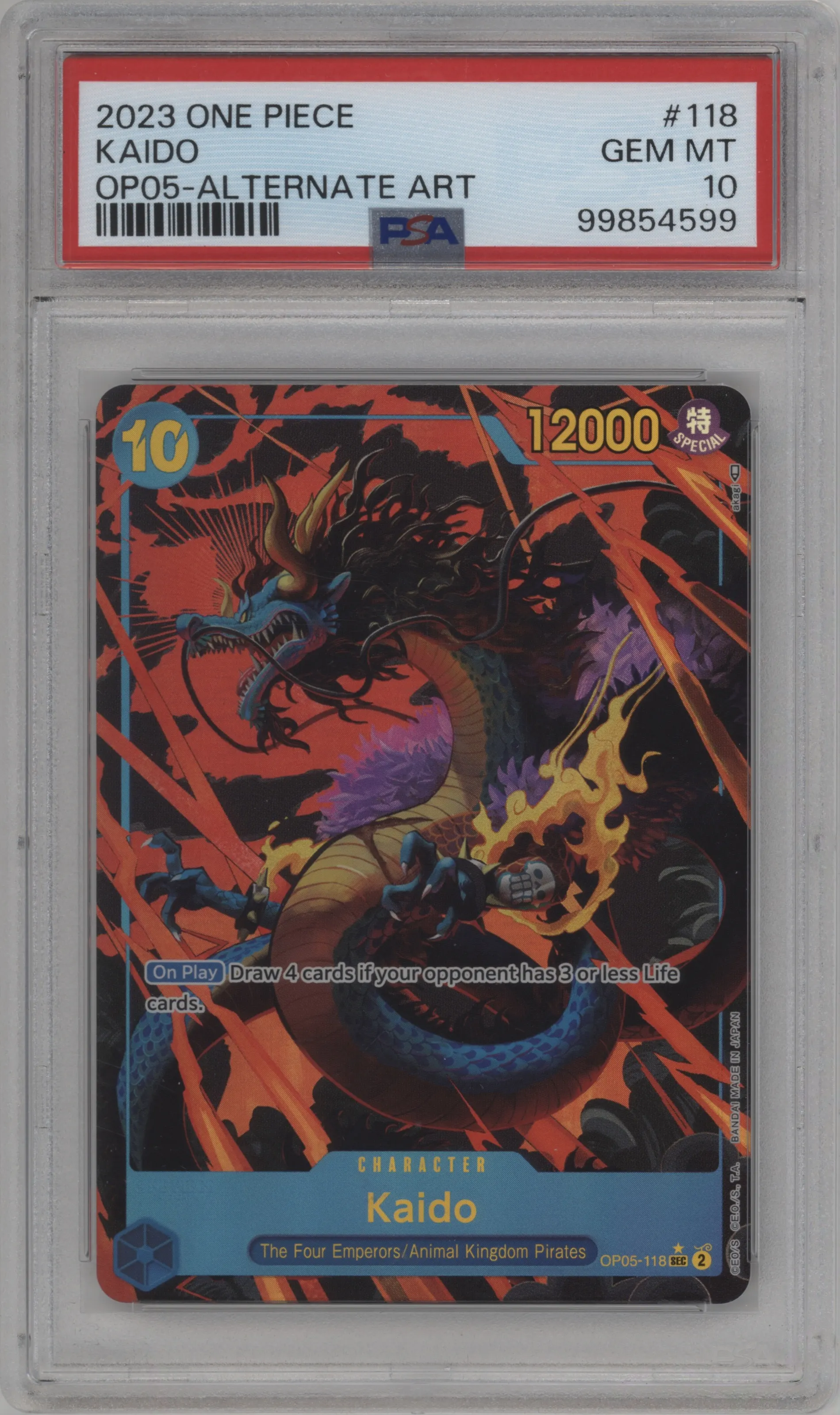 2023 One Piece Awakening of the New Era Kaido Alternate Art SEC #OP05-118 SEC PSA 10