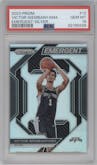 Victor Wembanyama from the 2023-24 Panini Prizm set featuring a Silver Prizm parallel graded by PSA and given an overall grade of 10.