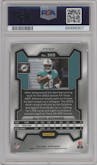 De'Von Achane from the 2023 Panini Prizm set featuring a Silver Prizm parallel graded by PSA and given an overall grade of 10.