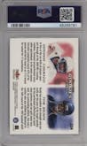 Giovanni Carmazzi/Tom Brady from the 2000 Skybox Dominion set featuring a Extra parallel graded by PSA and given an overall grade of 9.