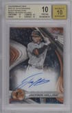 Jackson Holliday from the 2024 Bowman's Best set featuring a Black Refractor parallel graded by Beckett and given an overall grade of 10.