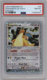 Dragonite EX from the 2003 Pokemon EX set graded by PSA and given an overall grade of 8.
