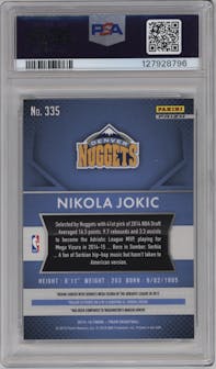Nikola Jokic from the 2015-16 Panini Prizm  set featuring a Silver Prizm parallel graded by PSA and given an overall grade of 10.