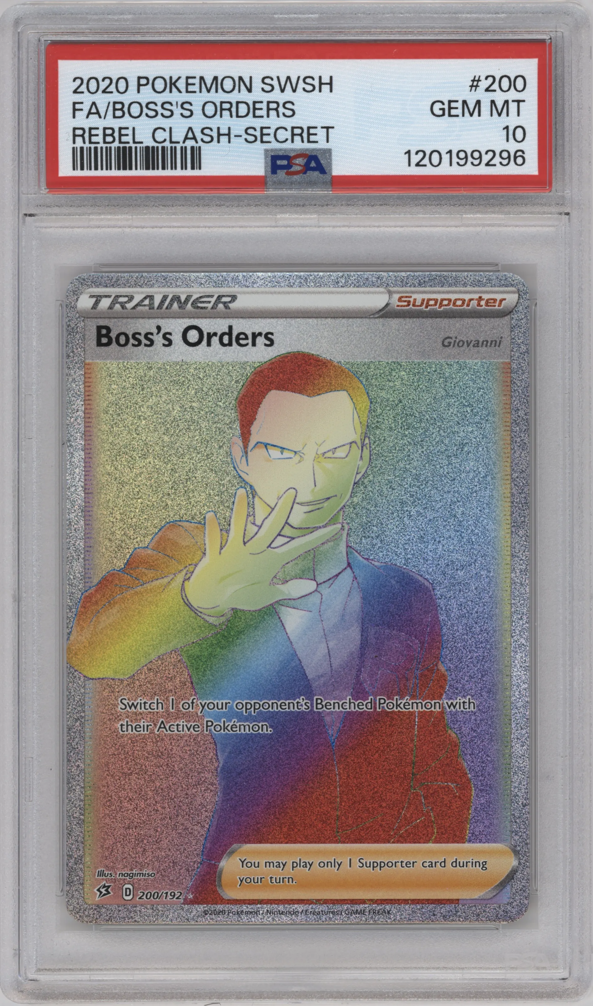 2020 Pokemon SWSH Rebel Clash Boss's Orders #200 PSA 10