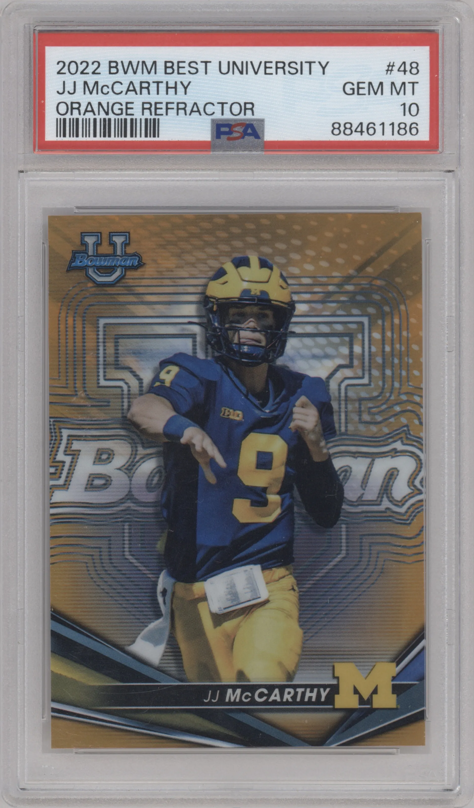 2022 Bowman’s Best University JJ McCarthy Orange Refractor #48 PSA 10