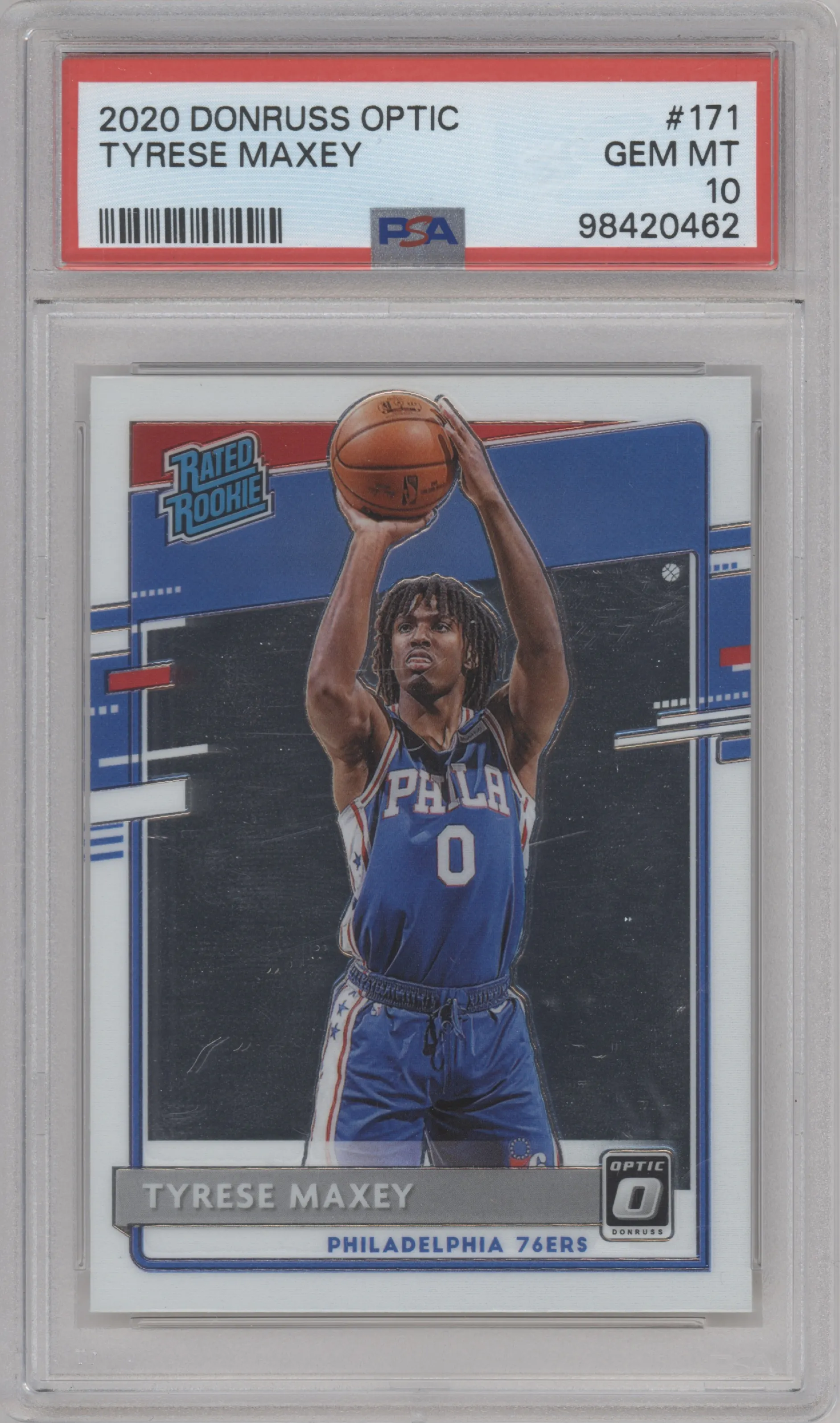 2020 Panini Donruss Optic Rated Rookie Tyrese Maxey PSA 10