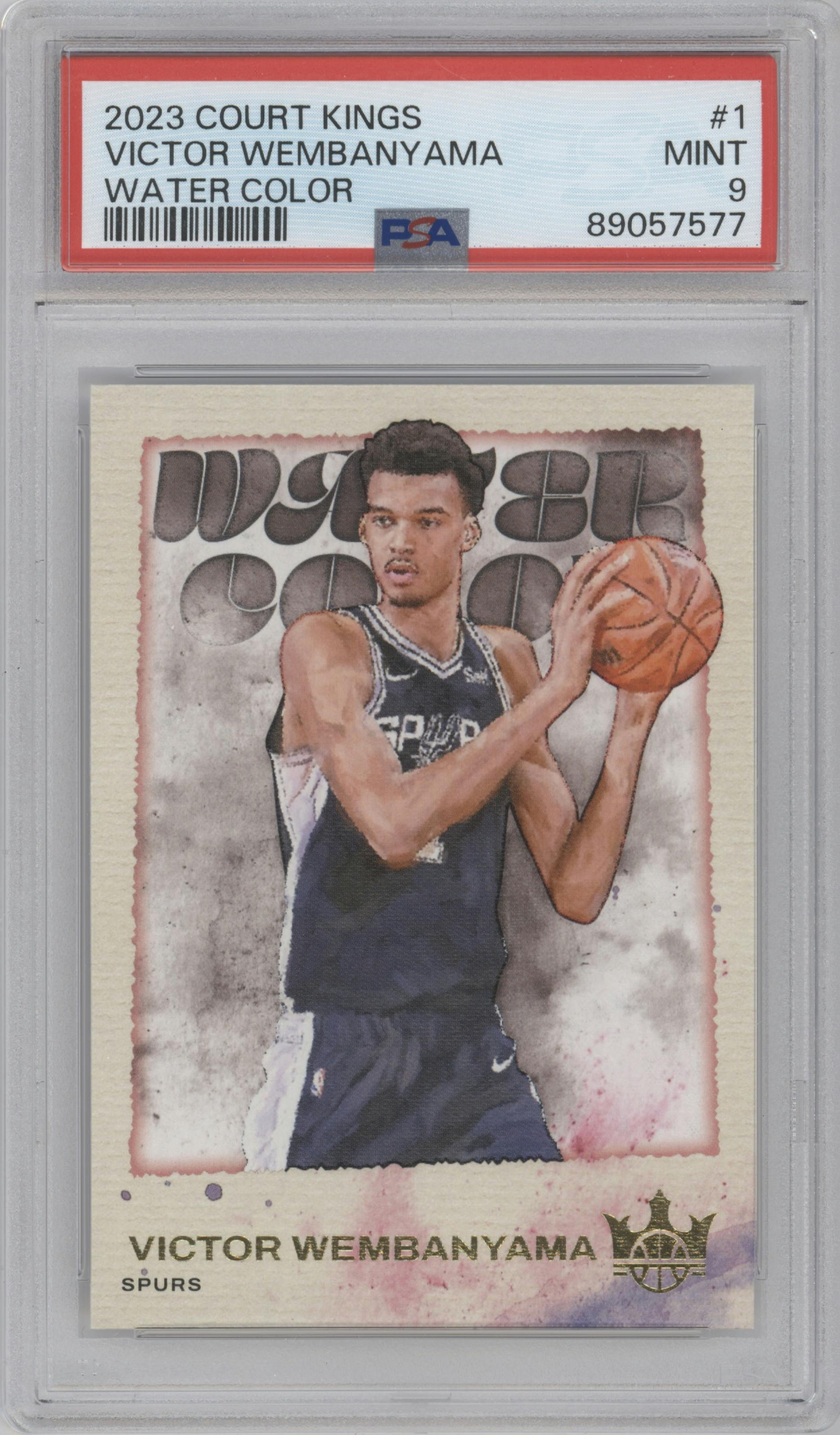 Victor Wembanyama from the 2023-24 Panini Court Kings set graded by PSA and given an overall grade of 9.