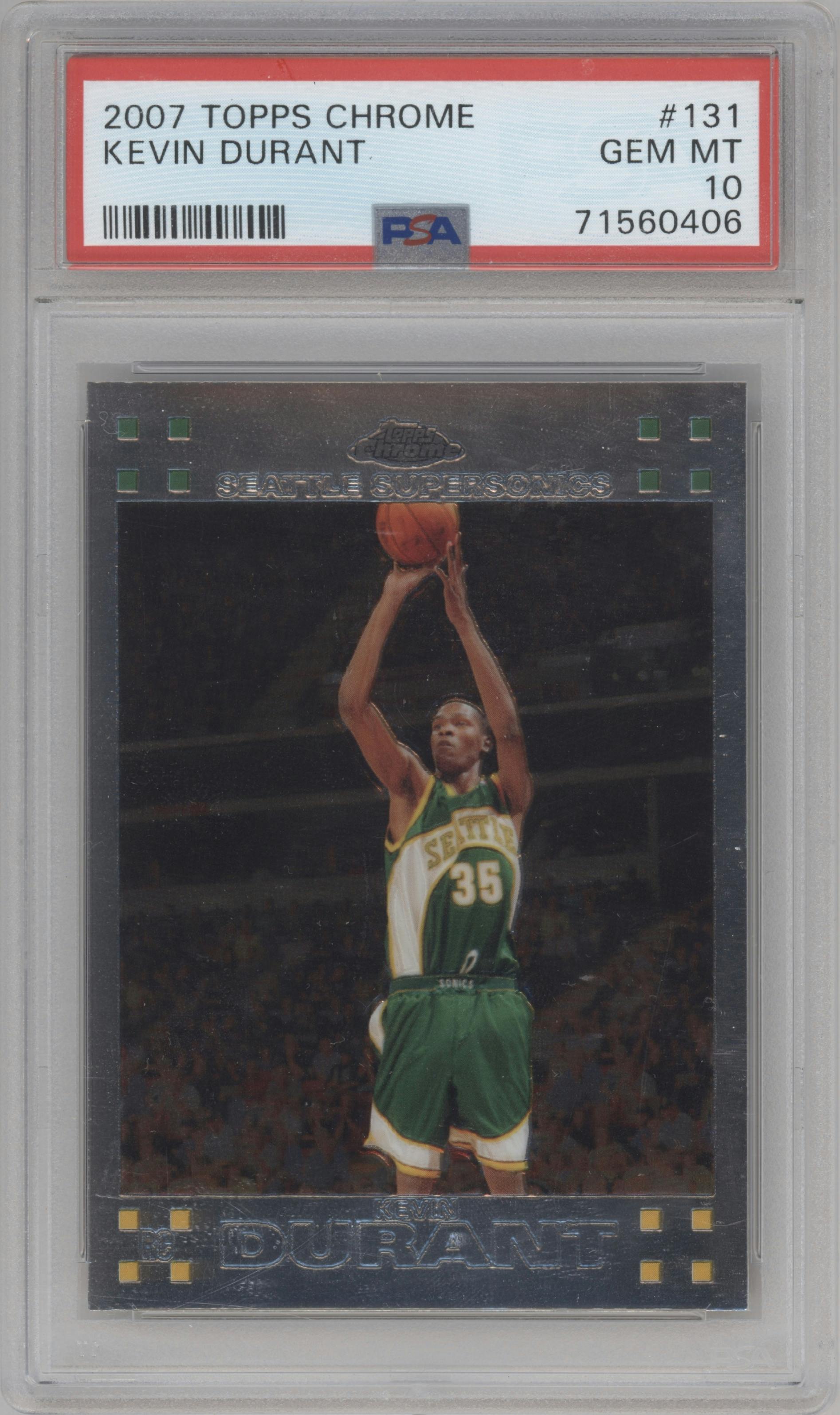 Kevin Durant from the 2007-08 Topps Chrome set graded by PSA and given an overall grade of 10.