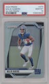 Malik Nabers from the 2024 Panini Prizm set featuring a Silver Prizm parallel graded by PSA and given an overall grade of 10.